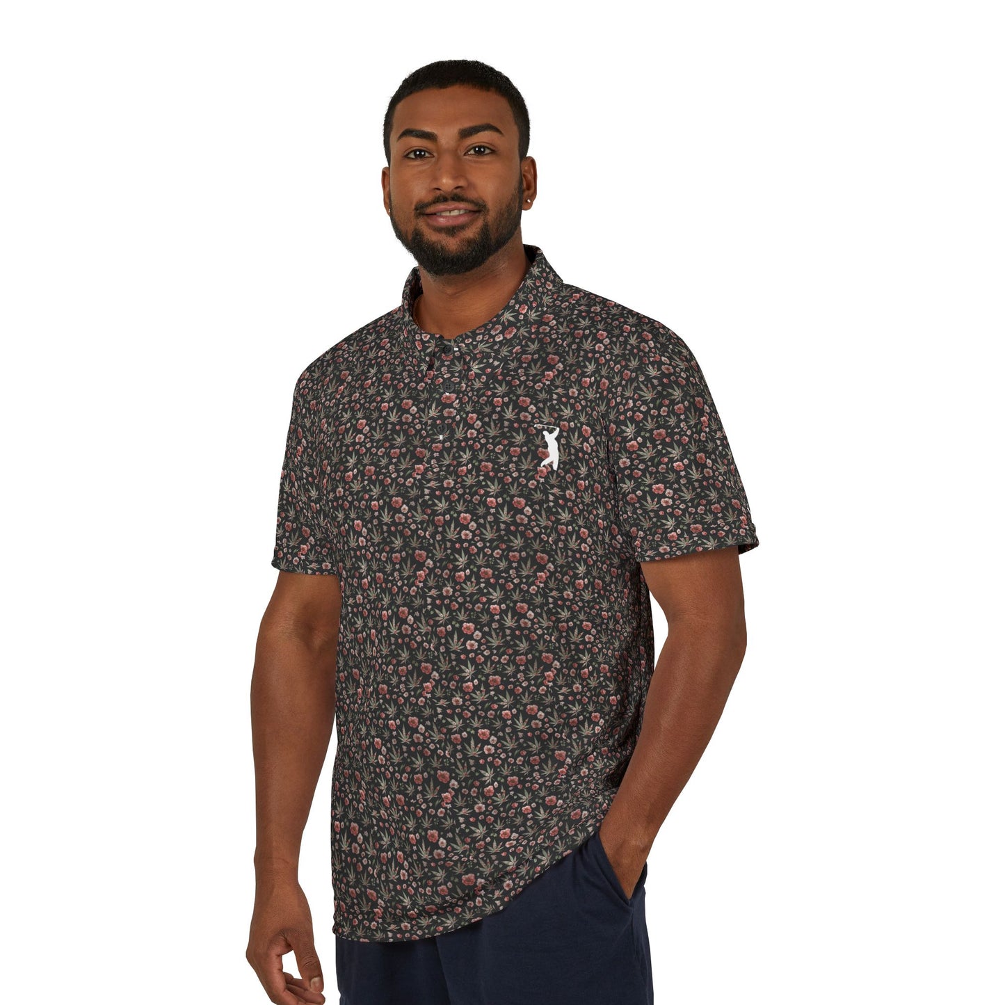 I Hit Greens - 'Grass & Roses' - Print Golf Polo