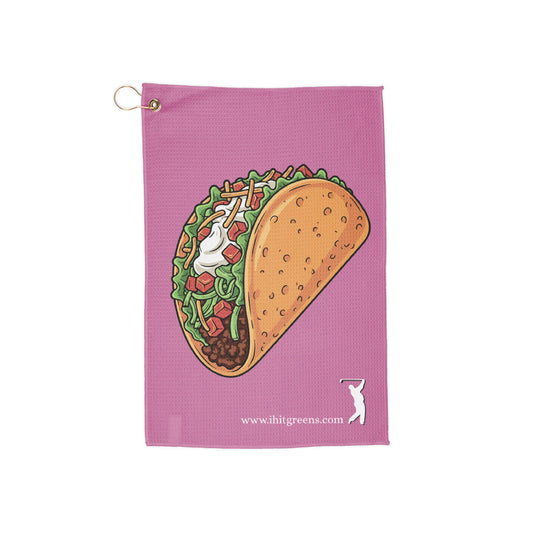 I Hit Greens - Pink Taco Golf Towel