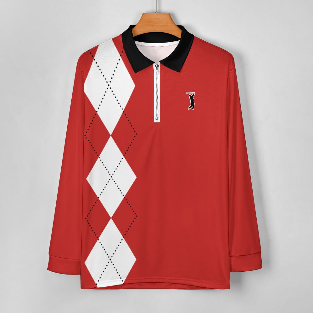 GOAT Bulls Argyle 1/4 zip Pullover - Red