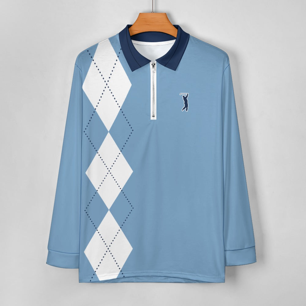 GOAT UNC Argyle 1/4 zip Pullover - Light Blue