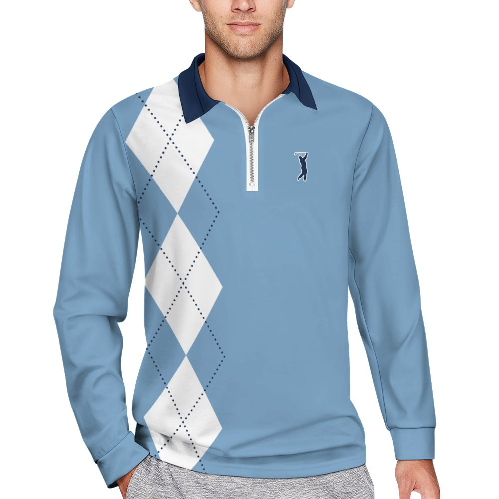 GOAT UNC Argyle 1/4 zip Pullover - Light Blue