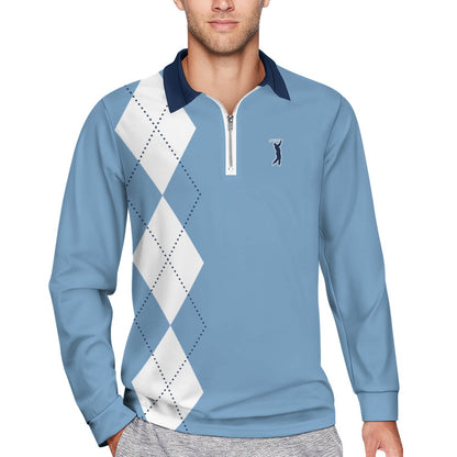 GOAT UNC Argyle 1/4 zip Pullover - Light Blue
