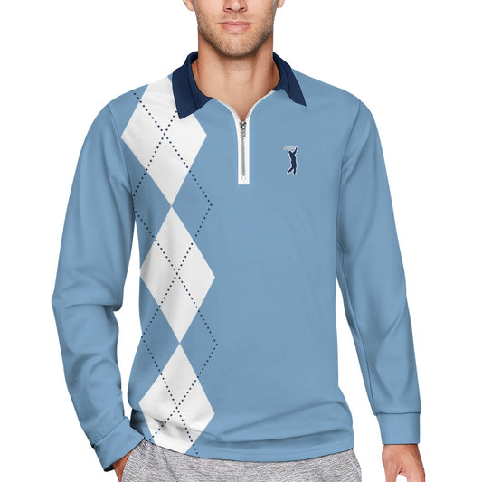 GOAT UNC Argyle 1/4 zip Pullover - Light Blue